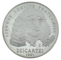 Franciaország 1991. 100Fr / 15 Ecu Ag "Descartes" tanúsítvánnyal, kapszulában, dísztokban T:PP France 1991. 100 Francs / 15 Ecu Ag "Descartes" with certificate, in capsule and display case C:PP Krause KM#1002
