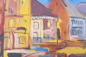 Jelzés nélkül: Utcarészlet. Olaj, papír. 50×63 cm. Üvegezett, kissé sérült fakeretben