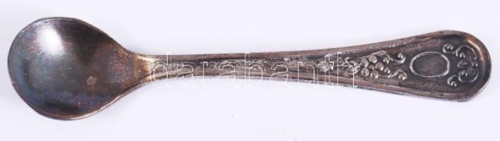 Orosz üveg fűszerkínáló, kanállal, dobozában, d: 8 cm