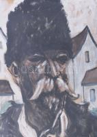 Scheiber H jelzéssel: Portré. Vegyes technika, papír. 54,5×44,5 cm. Üvegezett, kissé sérült fakeretb...