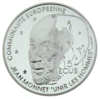 Franciaország 1991. 100Fr / 15 Ecu Ag "Jean Monnet" tanúsítvánnyal, kapszulában, dísztokban T:PP France 1991. 100 Francs / 15 Ecu Ag "Jean Monnet" with certificate, in capsule and display case C:PP Krause KM#1012