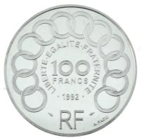 Franciaország 1991. 100Fr / 15 Ecu Ag "Jean Monnet" tanúsítvánnyal, kapszulában, dísztokba...