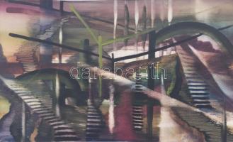 Hercsuth Ferenc (1942-): Esti táj, 1986. Gouache, papír, jelezve jobbra lent, 31x47 cm. Üvegezett fakeretben.