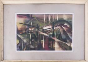 Hercsuth Ferenc (1942-): Esti táj, 1986. Gouache, papír, jelezve jobbra lent, 31x47 cm. Üvegezett fa...