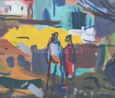 Jelzés nélkül: Találkozás. Olaj, papír. 50×63 cm. Üvegezett, kissé sérült fakeretben