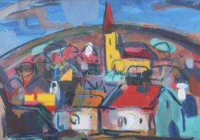 Jelzés nélkül: Találkozás. Olaj, papír. 50×63 cm. Üvegezett, kissé sérült fakeretben