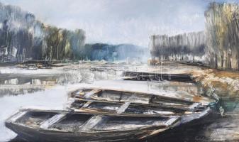 Erdélyi Tibor (1961-): Holt Tisza. Olaj, farost. Jelzett. Hátoldalán autográf felirattal. Fakeretben...