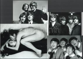 cca 1970 John Lennon és Yoko Ono, 1 db modern nagyítás, jelzés nélkül, 15x21 cm + hozzáadva a Beatles együttesről még három felvétel, ezek is modern nagyításban, jelzés nélkül, 10x15 cm
