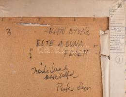 Arató István (1922-2010): Este a Duna felett. Olaj, farost, jelzett, hátoldalán autográf felirattal ...