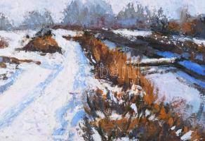 Arató István (1922-2010): "Téli napsütés" (Bezenyei híd télen). Olaj, farost, jelzett, hát...