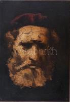 Jelzés nélkül (Arató István?): Öreg zsidó. Olaj, fémlemez, fatáblán, 23×16 cm.
