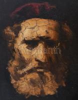 Jelzés nélkül (Arató István?): Öreg zsidó. Olaj, fémlemez, fatáblán, 23×16 cm