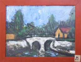 Olvashatatlan jelzéssel (Arató István?): Táj. Olaj, karton, üvegezett fakeretben, 23,5×29 cm.