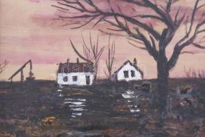 Tóth Rozália (1946-2015): Tanyavilág. Olaj, vegyes technika, farost, jelzett, üvegezett fakeretben, ...