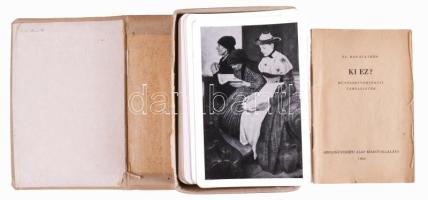 1959 Ki ez? Művészettörténeti társasjáték, 98 db kártyával (2 lap hiányzik), leírással, kissé viselt...