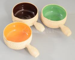 3 db kerámia edényke, mázas j.n. 25 cm