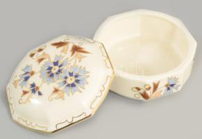 Zsolnay búzavirágmintás porcelán bonbonier, kézzel festett, jelzett, hibátlan, d:9 cm