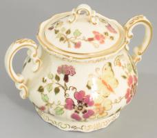 Zsolnay pillangó mintás cukortartó, jelzett, hibátlan, m: 10 cm