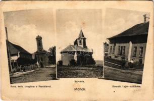 1943 Monok, Kálvária, Kossuth Lajos szülőháza, Római katolikus templom és parókia + "SZERENCS" (fl)