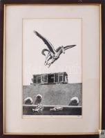 Kiss Gusztáv (1949-): Pegazus. Nyomat, papír. Jelzett. Számozott (25/23), üvegezett fakeretben, 32×2...