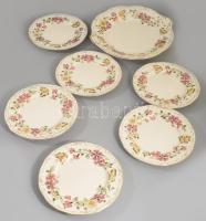 Zsolnay pillangó mintás süteményes készlet. Hat személyes. Kézzel festett, jelzett, hibátlan.