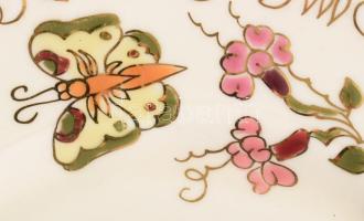 Zsolnay pillangó mintás süteményes készlet. Hat személyes. Kézzel festett, jelzett, hibátlan