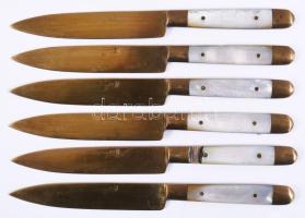 6 db gyöngyház nyelű réz süteményes kés 14 cm