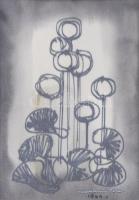 Macskássy Izolda (1945-2021): Virágok. Vegyes technika, selyem, jelezve jobbra lent. Üvegezett fakeretben. 16x10 cm.