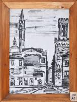 Szinte Gábor (1928-2012): Firenzei részlet. Tus, papír, jelzett. Üvegezett fakeretben. 28x20 cm.