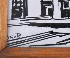 Szinte Gábor (1928-2012): Firenzei részlet. Tus, papír, jelzett. Üvegezett fakeretben. 28x20 cm
