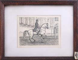 Olvashatatlan jelzéssel: Lovas. Nyomat, papír. Üvegezett fakeretben. 10,5x13 cm
