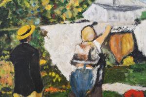 Jelzés nélkül, Szinyei Merse Pál után: Ruhaszárítás. Olaj, farost, fakeretben. 40x30 cm