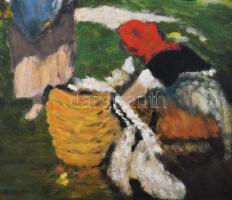 Jelzés nélkül, Szinyei Merse Pál után: Ruhaszárítás. Olaj, farost, fakeretben. 40x30 cm