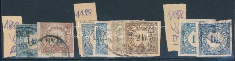 1868-1898 8 db hírlapilleték bélyeg, köztük színváltozat is