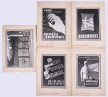 cca 1960-1980 Munkavédelmi plakátokat ábrázoló fekete-fehér fotók, 4 db + 1 db felvétel egy szakszervezeti ülésteremről(?), mindegyik paszpartuban, teljes méret: 23x16,5 cm