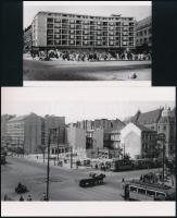 cca 1957 és cca 1962 Budapest, Ferenc körút és Üllői út sarkán egy üres telek, ide épült a lottóház, 2 db modern nagyítás, jelzés nélkül, 15x21 cm és 10x15 cm