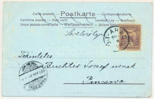 1901 Arad, Andrássy tér, Maros part, Városháza, Lyceum, Színház este holdfényben. Bloch H. kiadása /...