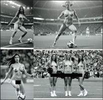 "Női foci és a pom-pom lányok", eltérő időben készült, szolidan erotikus felvételek, 4 db modern nagyítás, jelzés nélkül, 15x21 cm és 15x10 cm