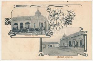 1915 Élesd, Alesd; Erzsébet szálloda, Jakabfi Lipót üzlete és saját kiadása / hotel, publisher's shop. Art Nouveau, floral (fa)