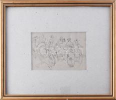 Jelzés nélkül, feltehetően XIX. sz. második fele/XX. sz. eleje: Társaság. Tus, papír, üvegezett fake...