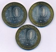 Oroszország 2007. 10R bimetál (3xklf) az Ősi orosz városok sorozat teljes évfolyama, benne: Vologda, Velikij Usztyug, Gdov T:AU Russia 2007. 10 Rubles bi-metallic (3xdiff) full set of 2007 fromt the Ancient Towns of Russia series: Vologda, Veliky Ustyug, Gdov C:AU Krause Y#963, Y#964, Y#965