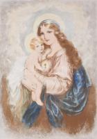 Vydai Brenner Nándor (1903-1966): Mária a kisdeddel (Anya gyermekével). Litográfia, papír. Jelzett. Dekoratív, üvegezett fakeretben, 57x40 cm