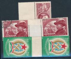 1949-1952 Alkotmány 20f és Bem 60f ívközéprészes pár + 1848-as szabadságharcosok 60f alsó üres mezővel