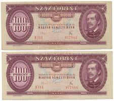 1975. 100Ft (2x) sorszámkövetők "B 115 077883 - B 115 077884" mindkettő kissé elcsúszott nyomattal és nyomdai papírráncokkal T:XF Adamo F33