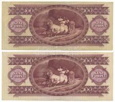 1975. 100Ft (2x) sorszámkövetők "B 115 077883 - B 115 077884" mindkettő kissé elcsúszott n...