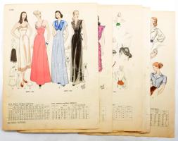 Butterick Patterns U.S.A. női divatillusztrációk, 5 db kétoldalas nyomtatvány, változó állapotban, 35,5x27 cm