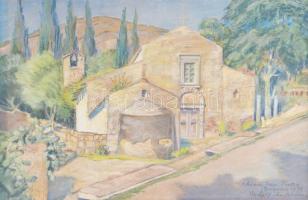 Andersson, Rudolf (működött a XX. sz. első felében): Taormina, Szent Péter temploma, 1933. Vegyes technika, papír. Jelzett. Dekoratív, üvegezett, kissé sérült fakeretben, 28x42 cm