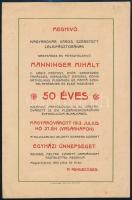 1913 Magyaróvár (Mosonmagyaróvár), meghívó Manninger Mihály esperes-plébános pappá szentelésének 50 éves jubileumára, az ünnepség programjával, kétoldalas, 20,5x13,5 cm