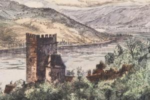 Jánossy Ferenc (1926-1983): Visegrádi Salamon-torony. Színezett rézkarc, papír, jelzett, apró felüle...