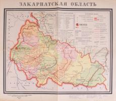 1973 Kárpátalja térképe (Zakarpatska Oblast), 1 : 600.000, orosz nyelvű, 32,5x37,5 cm